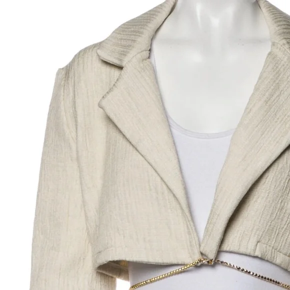 MICHAEL LO SORDO • Linen Bolero Waist Tie Collared Jacket - Picture 6 of 16